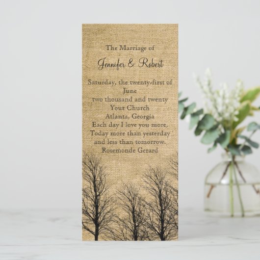 Burlap en Birch Posh trouwprogramma Programma (Staand voorkant)