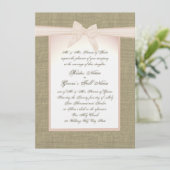 Burlap en Blush Roze Bow Rustieke bruiloft Kaart (Staand voorkant)
