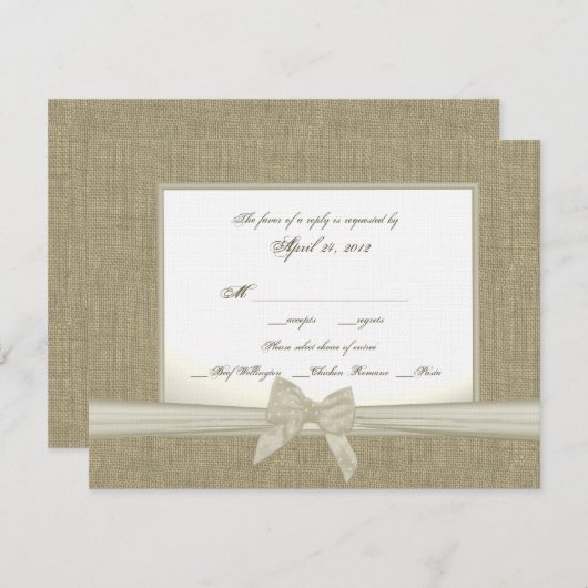 Burlap en boog rustieke bruiloft RSVP (Voorkant / Achterkant)