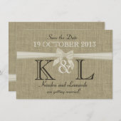 Burlap en Bow Country Sla de datum op Save The Date (Voorkant / Achterkant)