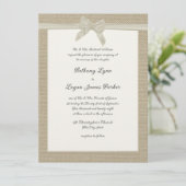 Burlap en Bow Rustic Wedding Kaart (Staand voorkant)