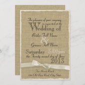 Burlap en Bow rustieke Wedding Lite Kaart (Voorkant / Achterkant)