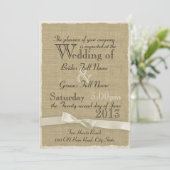 Burlap en Bow rustieke Wedding Lite Kaart (Staand voorkant)