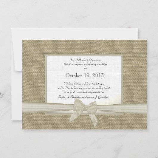 Burlap en Bow Sla de datum op Save The Date (Achterkant)