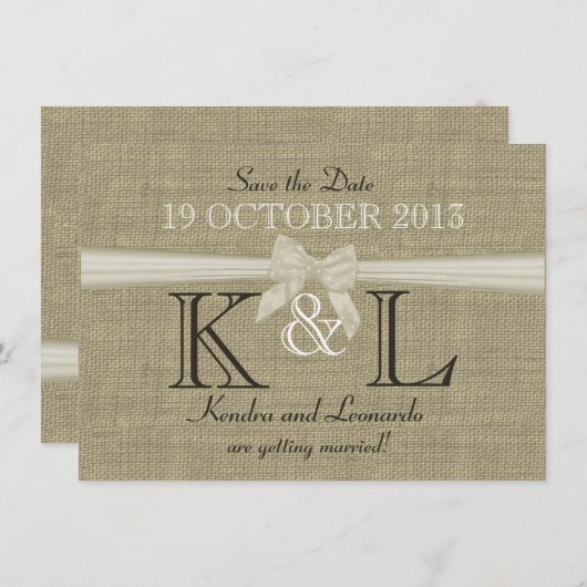 Burlap en Bow Sla de datum op Save The Date (Voorkant / Achterkant)
