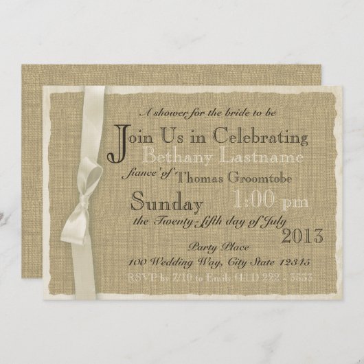 Burlap en Bow Vrijgezellenfeest Kaart (Voorkant / Achterkant)