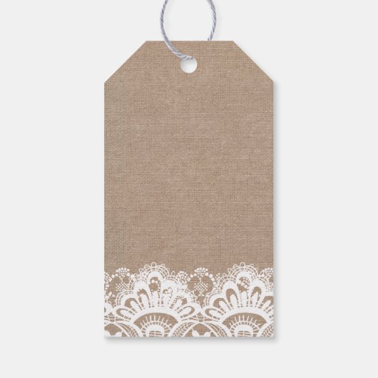 Burlap en kant bruiloft gunst cadeau Labels, rusti Cadeaulabel (Achterkant)