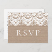 Burlap en kant bruiloft RSVP Briefkaarten, rustiek Briefkaart (Voorkant / Achterkant)