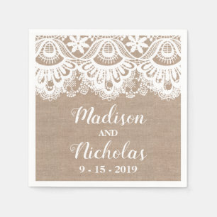 Burlap en kant bruiloft servetten, rustiek servet