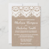 Burlap en kant bruiloft uitnodiging Kaart, rustiek (Voorkant)