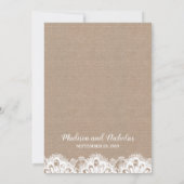 Burlap en kant bruiloft uitnodiging Kaart, rustiek (Achterkant)