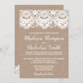 Burlap en kant bruiloft uitnodiging Kaart, rustiek (Voorkant / Achterkant)