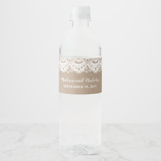 Burlap en Kant Bruiloft Water Fles Labels Rustiek Waterfles Etiket
