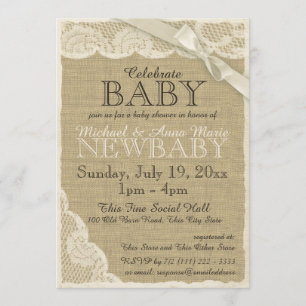  Burlap en Kant met Bow Baby shower Kaart