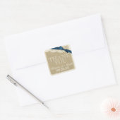  Burlap en Kant met Navy Blue Bow Vierkante Sticker (Envelop)
