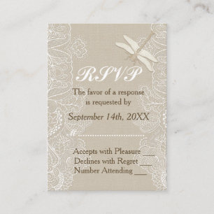 Burlap en kant rustieke bruiloft RSVP Informatiekaartje