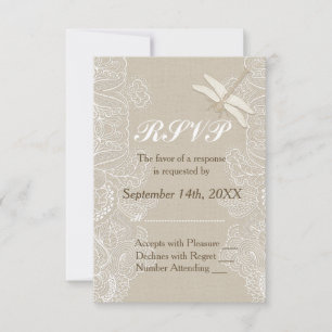 Burlap en kant rustieke bruiloft RSVP Kaartje
