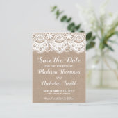 Burlap en kant Save the Date Briefkaarten, rustiek Briefkaart (Staand voorkant)