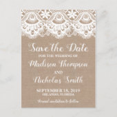 Burlap en kant Save the Date Briefkaarten, rustiek Briefkaart (Voorkant)