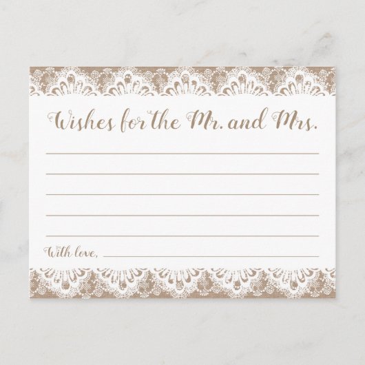 Burlap en Kant Trouwwensen Kaarten, Rustiek Briefkaart (Voorkant)