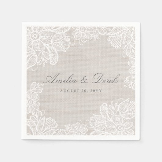 Burlap en kantbruiloft servet (Voorkant)