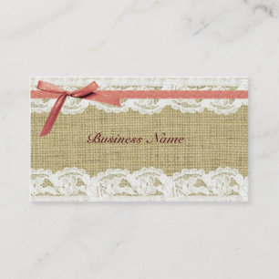 Burlap en Lace Beige Pink Bow shabby chic Visitekaartje