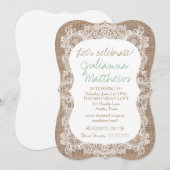 Burlap en Lace Birthday Invitation Kaart (Voorkant / Achterkant)