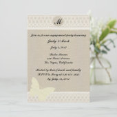 Burlap- en Lace Monogram Engagement Party nodigt u Kaart (Staand voorkant)