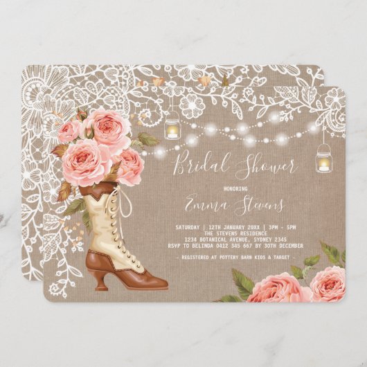 Burlap- en Lace-roze Vrijgezellenfeest Chic Boots Kaart (Voorkant / Achterkant)