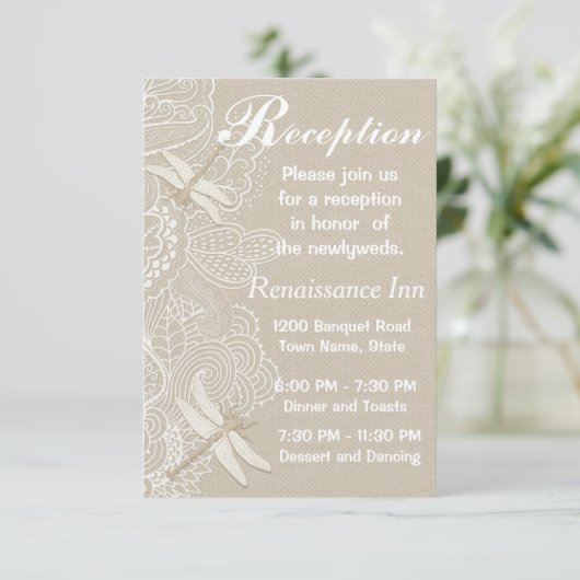 Burlap en Lace Rustic Wedding Reception Kaart (Staand voorkant)