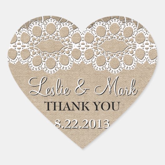 Burlap en Lace Wedding Bedankt Sticker (Voorkant)