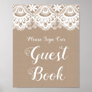 Burlap en Lace Wedding Guest Book Sign Poster