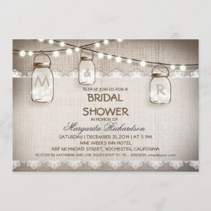 Burlap en Mason Jars Bruids Douche Uitnodigingen