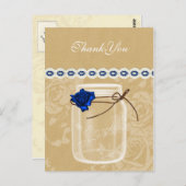 Burlap en Navy Blue roos Mason Jar Dank u Briefkaart (Voorkant / Achterkant)
