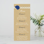Burlap en Navy Blue roos Mason Jar Wedding Menu (Staand voorkant)