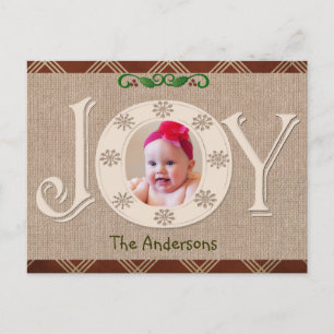 Burlap- en Red Chevron-kerstfotokaart Feestdagenkaart