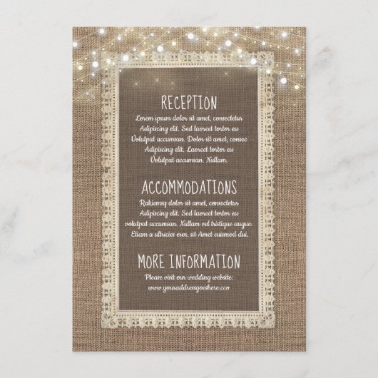 Burlap en String Lights Trouwinformatie Gast Informatiekaartje (Voorkant)