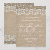 Burlap en Vintage Lace Shabby Chic Wedding Invite Kaart (Voorkant / Achterkant)