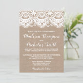 Burlap et carte Faire-part de mariage en dentelle, (Debout devant)