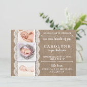 Burlap et dentelle rustique | 3 Faire-part de nais (Debout devant)