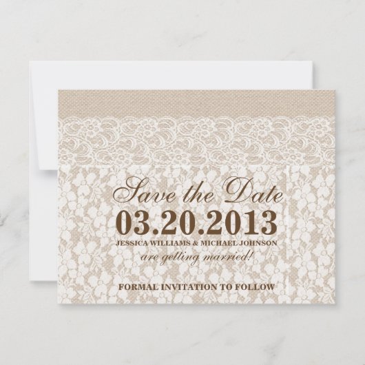 Burlap et dentelle | Save the date (Devant)