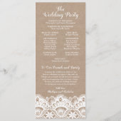 Burlap et la dentelle programme de mariage Cartes, (Dos)