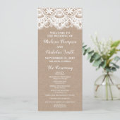 Burlap et la dentelle programme de mariage Cartes, (Debout devant)