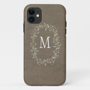  Burlap Floral Monogram iPhone 11 Hoesje