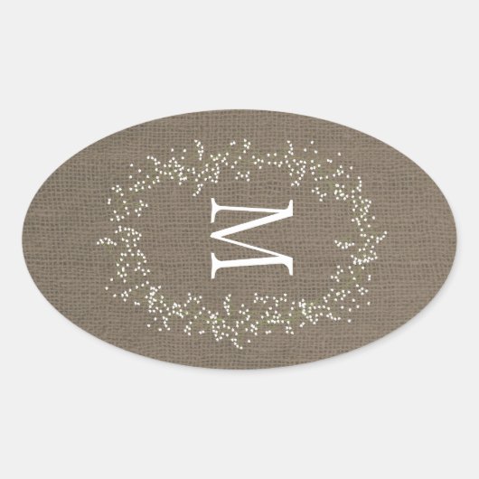 Burlap Floral Monogram Ovale Sticker (Voorkant)