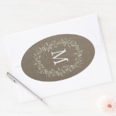 Burlap Floral Monogram Ovale Sticker (Envelop)
