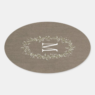 Burlap Floral Monogram Ovale Sticker