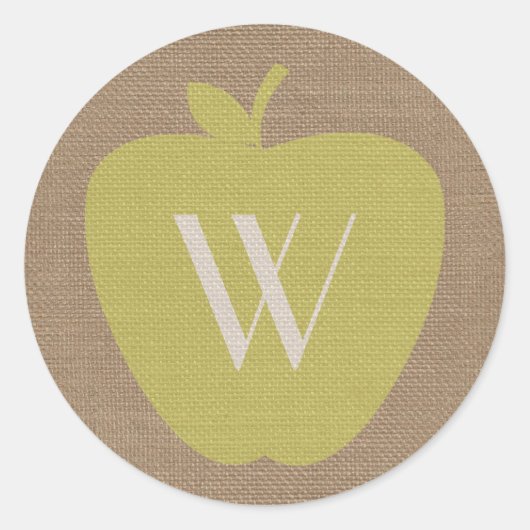 Burlap geïnspireerd Monogram Apple Sticker (Voorkant)
