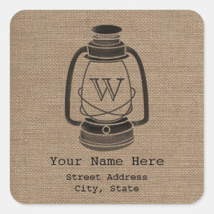 Burlap Geïnspireerd Monogram Lantaarn Adres Sticke Vierkante Sticker