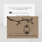 Burlap Geïnspireerd Oil Lantern Wedding R.S.V.P. RSVP Kaartje (Voorkant / Achterkant)